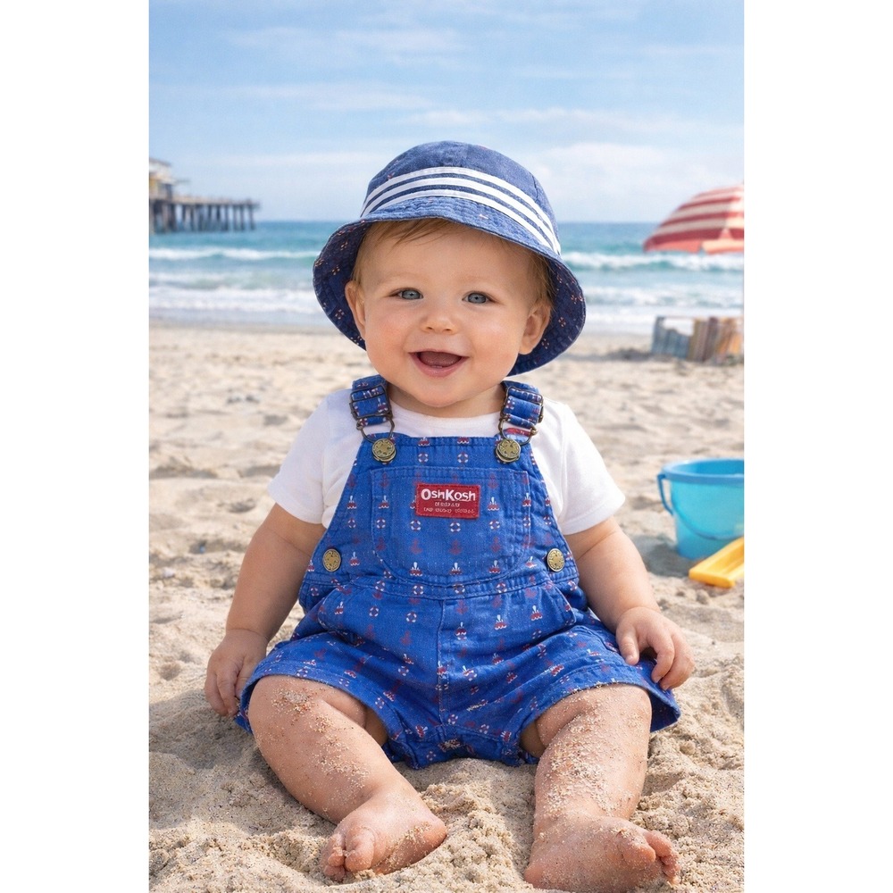 Vintage OshKosh B'gosh Sailor‎ Nautical Shortalls 6-9 Mos Romper Vestback USA